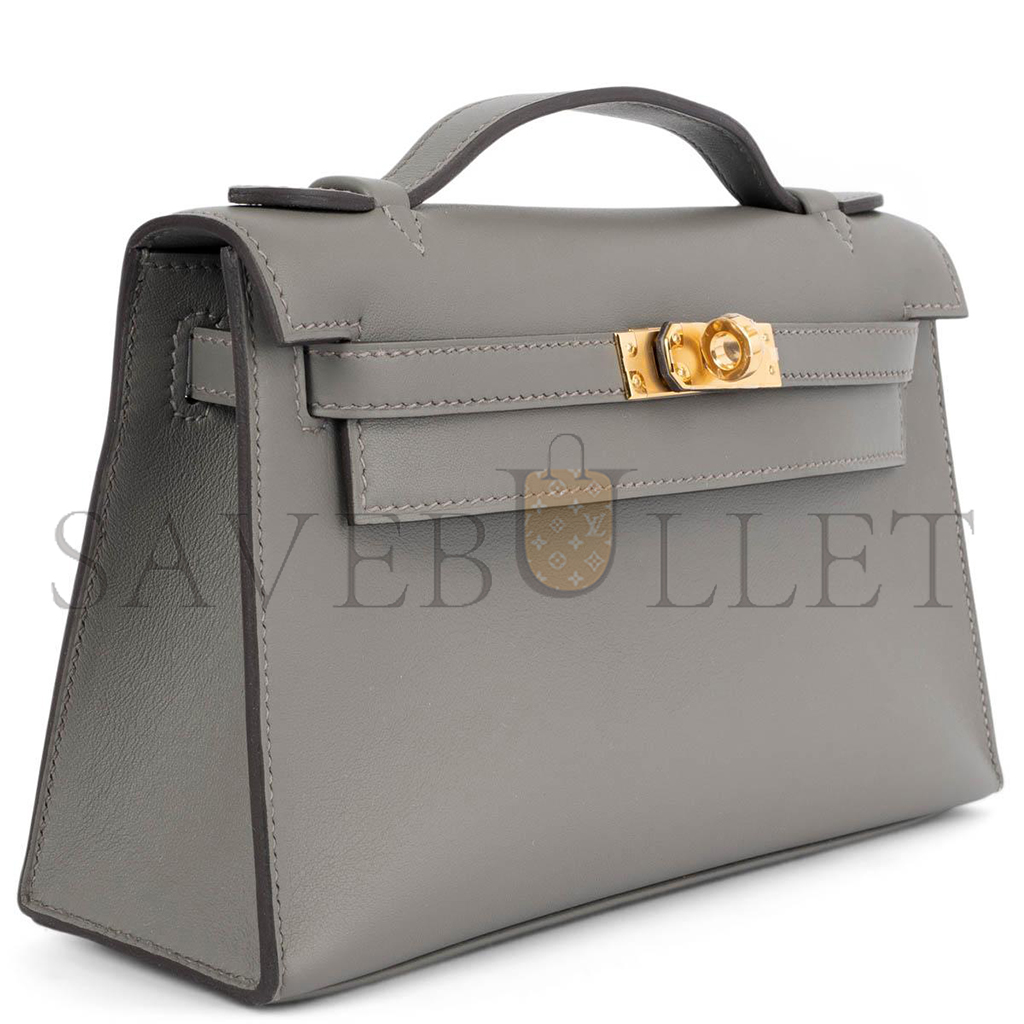 H**mes master gris meyer gray swift leather kelly pochette clutch bag w gold (22*14*7cm)